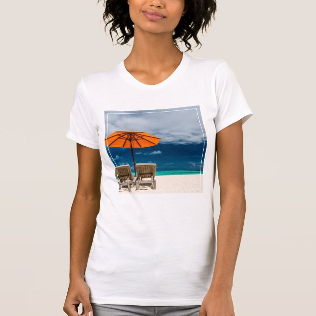 Sun Umbrella On Sandy Beach |Maldives T-Shirt (Front)