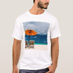Sun Umbrella On Sandy Beach  Maldives T-Shirt