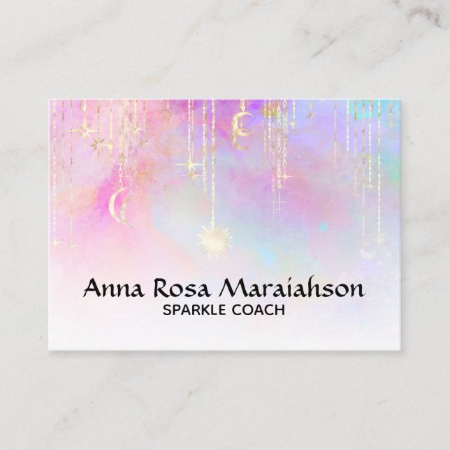*~* Sun Unicorn Rainbow Gold Sparkle Glitter Moon Business Card (Front)