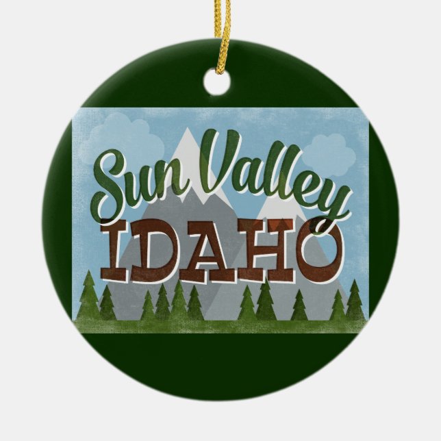 Sun Valley Idaho Fun Retro Snowy Mountains Ceramic Ornament (Front)