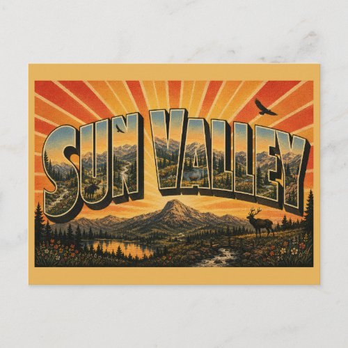 Sun Valley Idaho Mountain River Alpine Lake Art Postcard