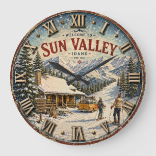 Sun Valley Idaho Ski Resort Rustic Mountain Cabin Large Clock