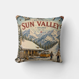 Sun Valley Idaho Ski Resort Rustic Mountain Cabin Throw Pillow