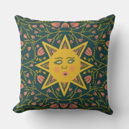 Sun  Vines Boho Pattern Throw Pillow