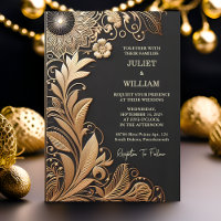 Sun Vintage Lace Floral Gold Foil Embossed Wedding