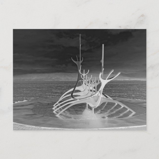 Sun Voyager Sculpture, Iceland, Reverse B/W Postcard (Front)