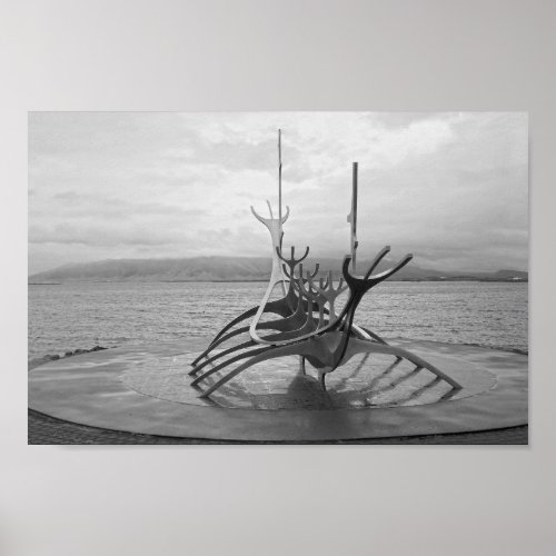 Sun Voyager Sculpture Reykjavik Iceland BW Poster