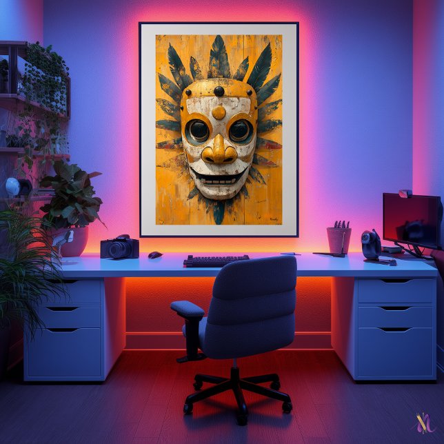 Sun Warrior Mask – Mesoamerican Ritual Symbol Poster (Creator Uploaded)