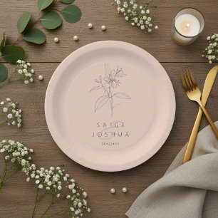Sun-Washed Garden Motif Wedding Blush ID1283 Paper Plates