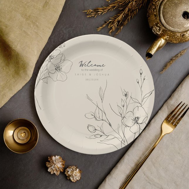 Sun-Washed Garden Wedding Floral Border ID1283 Paper Plates (Creator Uploaded)