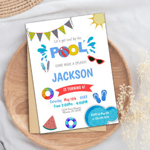 Sun water Pool Birthday Invitations