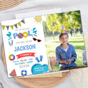 Sun & Water Pool Birthday Invitations with Photo