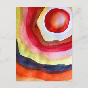 Sun watercolor sunset art postcard