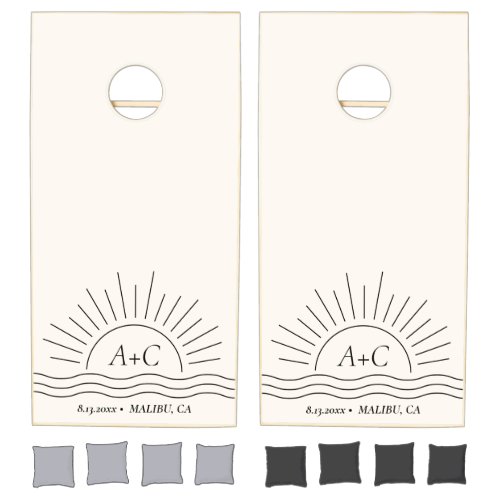 Sun  Waves Boho Beach Wedding  Cornhole Set