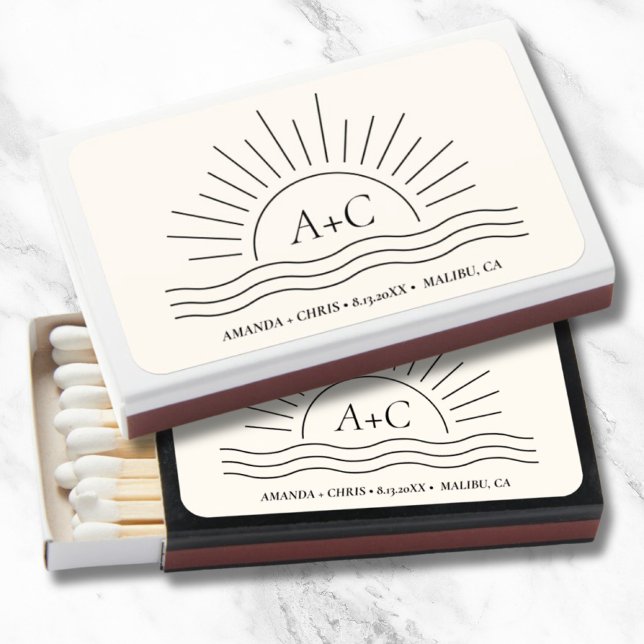 Sun & Waves Boho Beach Wedding Favor Matchboxes (Sun & Waves Boho Beach Wedding Favor Matchboxes)