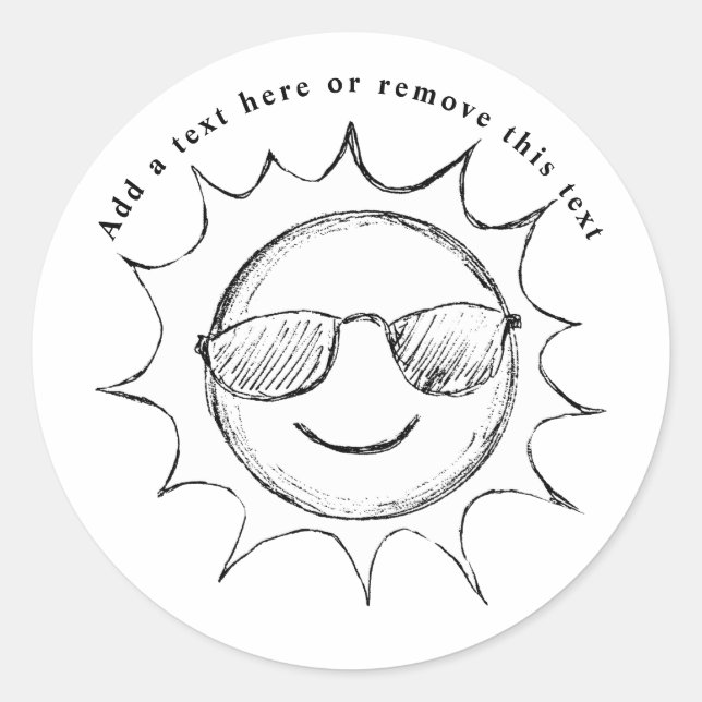 Sun Wearing Sunglasses Sketch Classic Round Sticker (Front)