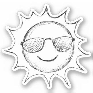 Sun Wearing Sunglasses Sketch Sticker