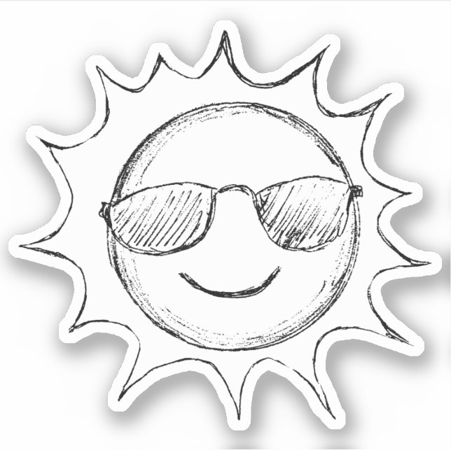 Sun Wearing Sunglasses Sketch Sticker (Front)