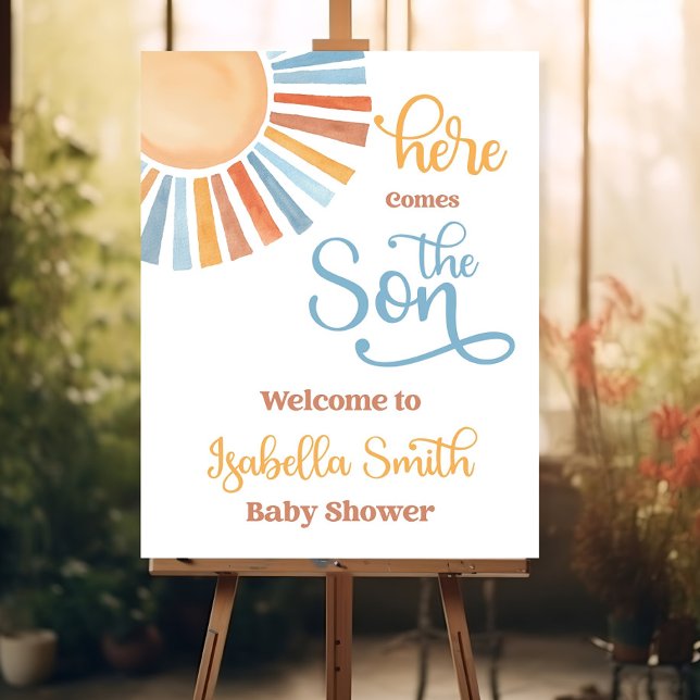 Sun Welcome Sign Editable Boho Retro Baby Shower (Creator Uploaded)