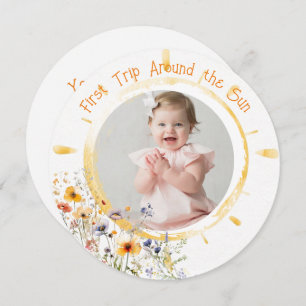 Sun Wildflower Kids 1st Birthday Party Photo Invitation