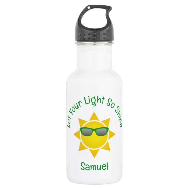Sun with Green Shades Slogan and Name Stainless Steel Water Bottle (Front)