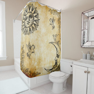sun with moon and pegasus shower curtain