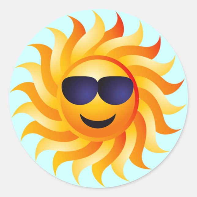 SUN WITH SHADES ON CLASSIC ROUND STICKER (Front)