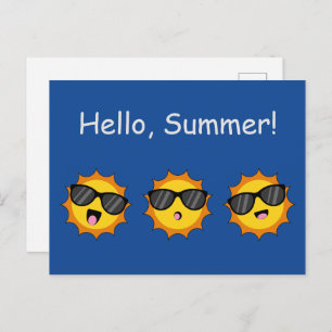 Sun with Sunglasses Happy Emoji Faces Personalize Holiday Postcard