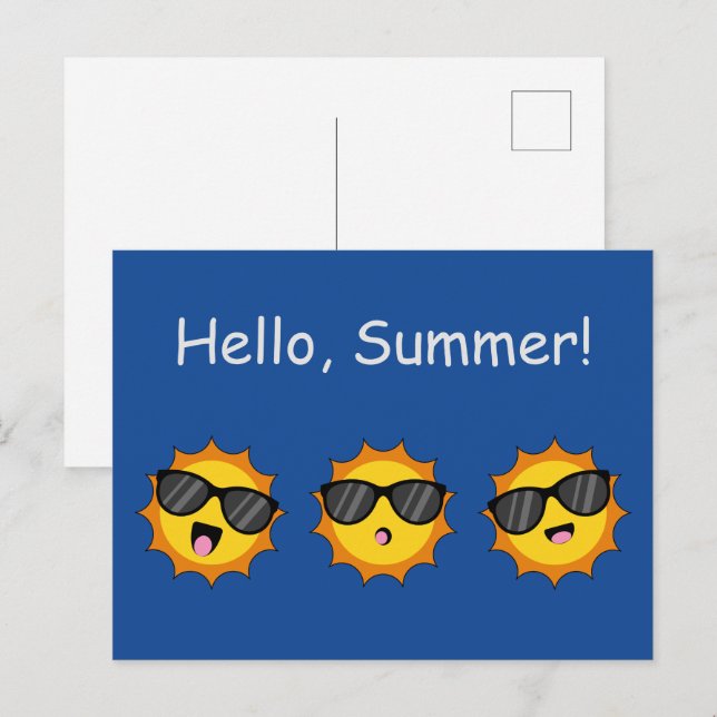 Sun with Sunglasses Happy Emoji Faces Personalize Holiday Postcard (Front/Back)