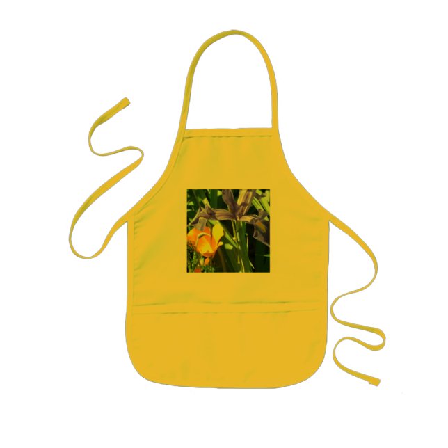 Sun yellow apron with iris garden theme (Front)