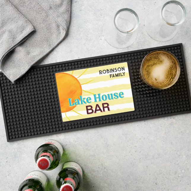 Sun Yellow White Stripes Lake House Bar Name  Bar Mat (Insitu (Bar 1))