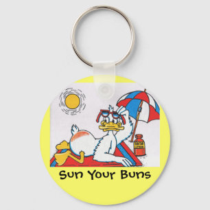 Sun Your Buns Vacation Humor Keychain