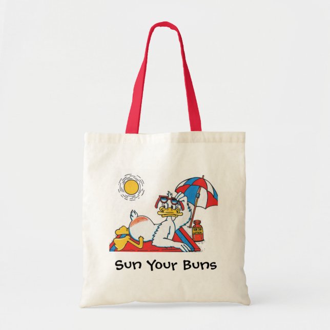 Sun Your Buns Vacation Humor Tote Bag (Front)