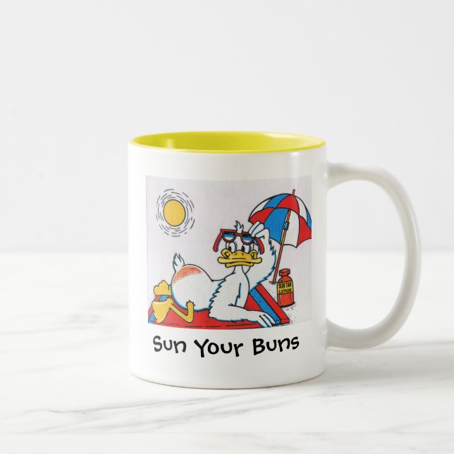 Sun Your Buns Vacation Humor Two-Tone Coffee Mug (Right)