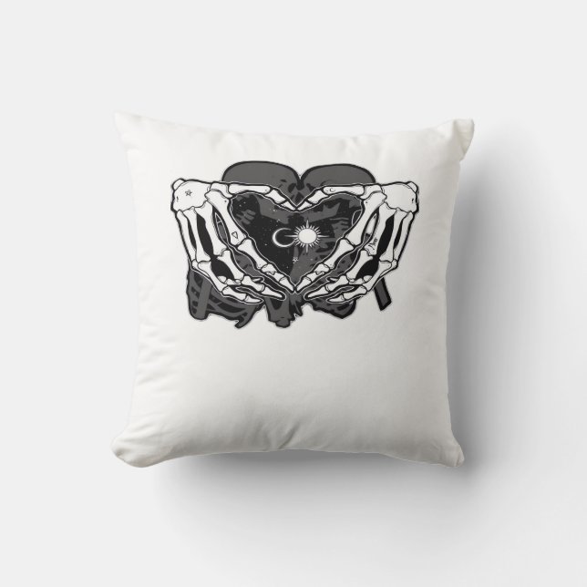Sunand One Skeleton Heart Hands Unique Expression Throw Pillow (Front)