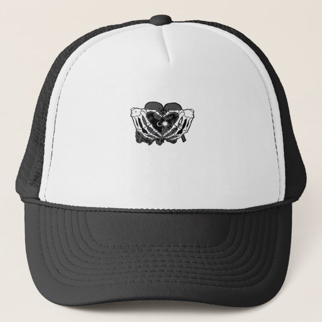 Sunand One Skeleton Heart Hands Unique Expression Trucker Hat (Front)