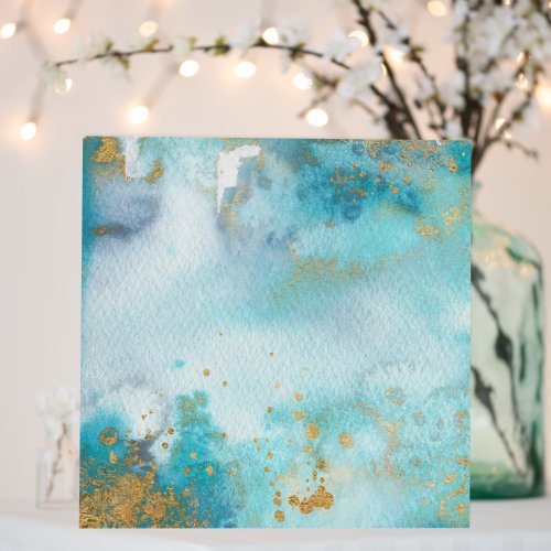 Sunbaked Mint And Gold Abstract Watercolor Art Foam Board