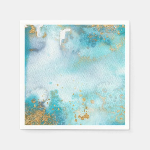 Sunbaked Mint And Gold Abstract Watercolor Art Napkins