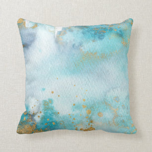 16x16 MARJACK DESIGN STUDIO Teal Watercolor Leaves and Shadows Home Accessories Throw Pillow Multicolor