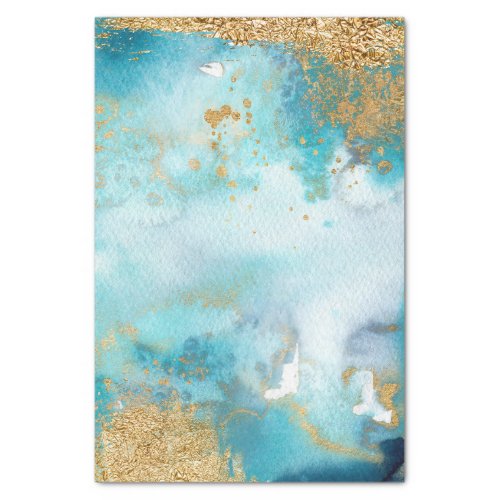 Sunbaked Mint And Gold Abstract Watercolor Art Tissue Paper