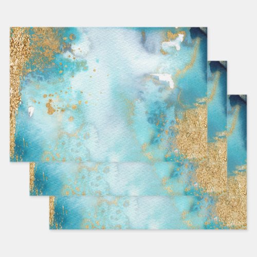 Sunbaked Mint And Gold Abstract Watercolor Art Wrapping Paper Sheets