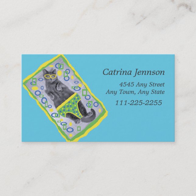 Sunbathing Cat in Trunks Business Card (Front)