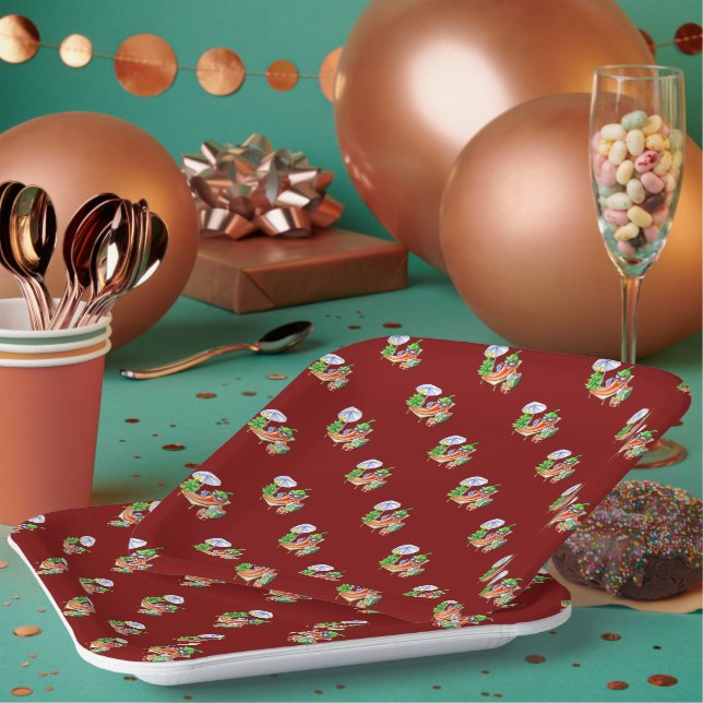 Sunbathing Chili Celebrating Christmas Pattern Paper Plates (Multi)