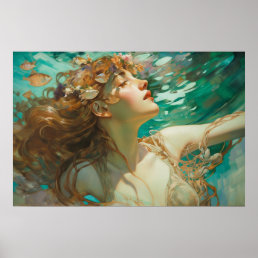 Sunbathing mermaid poster