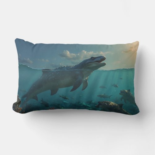 Sunbathing Mosasaur Dinosaur Art Mug Lumbar Pillow