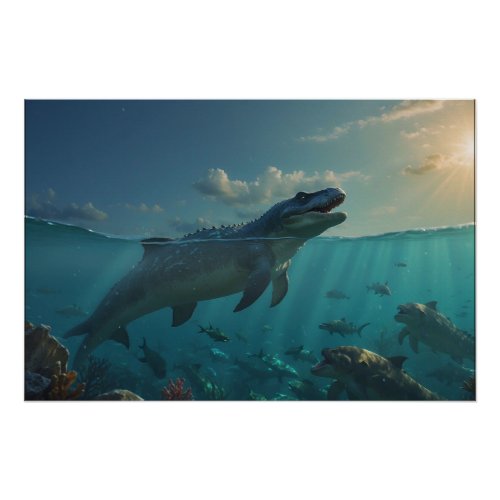 Sunbathing Mosasaur Dinosaur Art Mug Poster