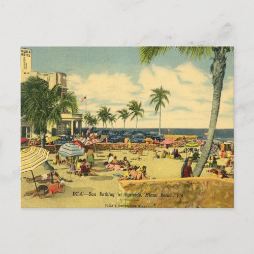 Sunbathing Seaside at Miami Beach Holiday Postcard