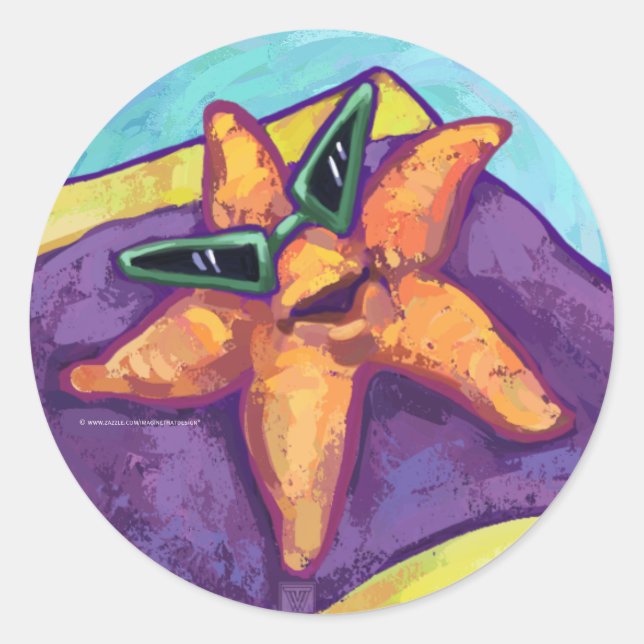 Sunbathing Starfish Classic Round Sticker (Front)