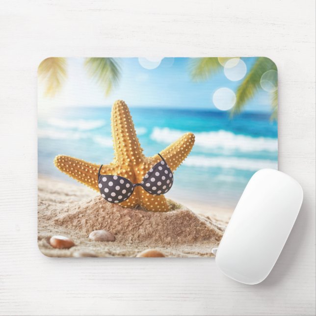 Sunbathing Starfish On Ocean Beach Mouse Pad (With Mouse)