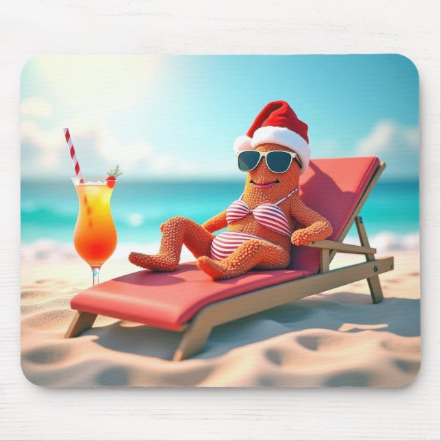 Sunbathing Starfish With Cocktail Mouse Pad (Front)